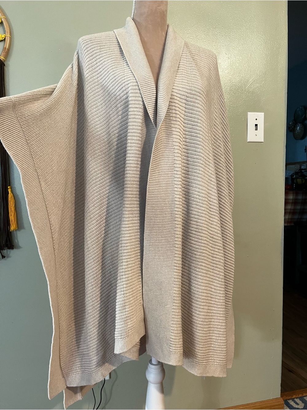Light Beige Ribbed Shawl Collar Women's Sweater Wrap J Jill Cotton Chunky OS New